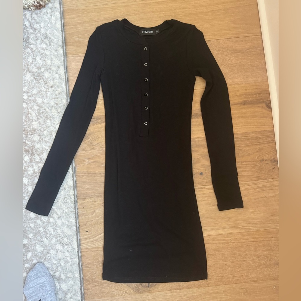 Black Long Sleeve Dress with Button Detail